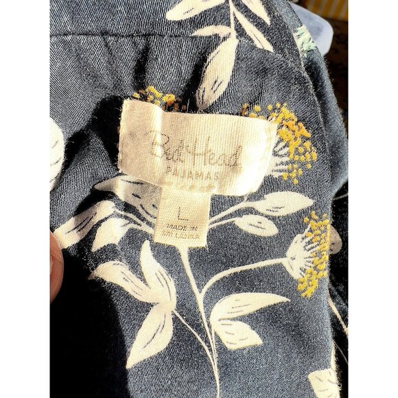 Bedhead Pajama Set Size L Classic Long Sleeve Dk Navy Blue Floral Pockets Cotton - Picture 2 of 16